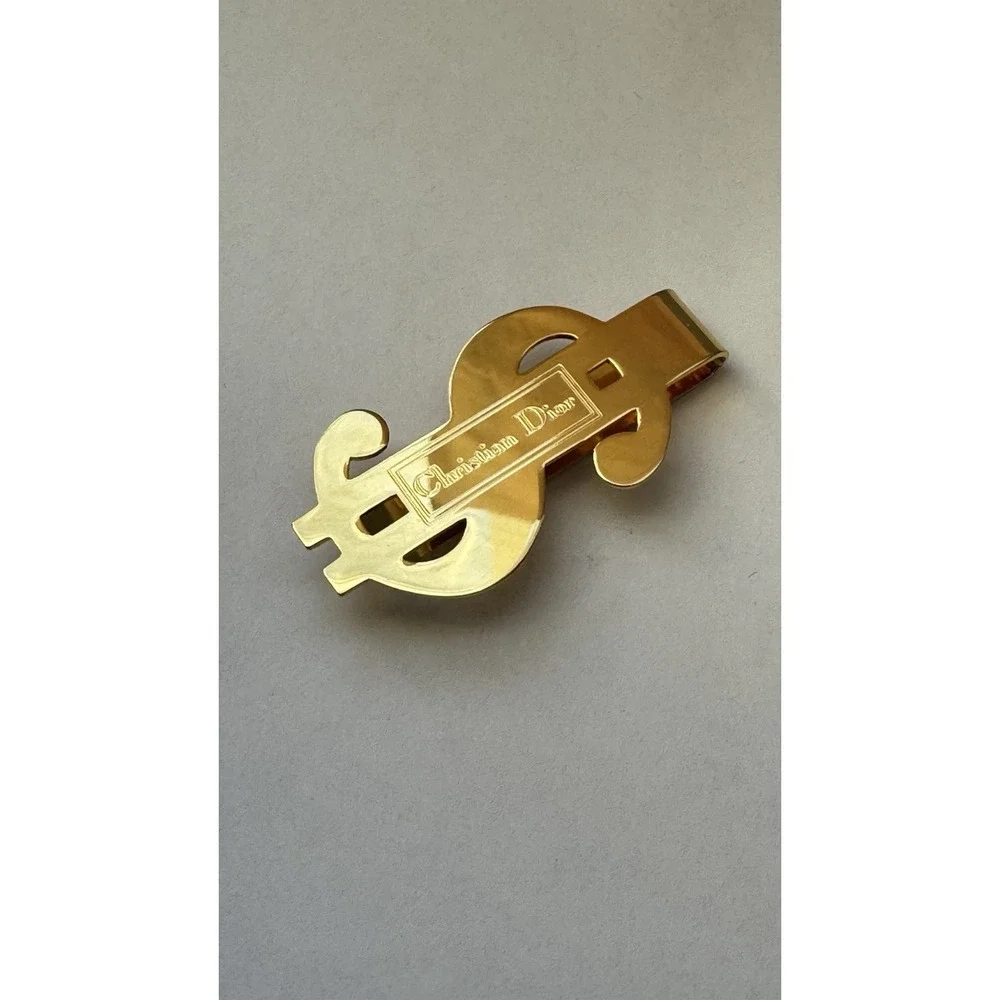 Vintage Christian Dior Gold Money Clip Cash $ Sign